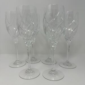 6 Mikasa Crystal English Garden 8.25" Wine Glasses Swirl Cut Flowers